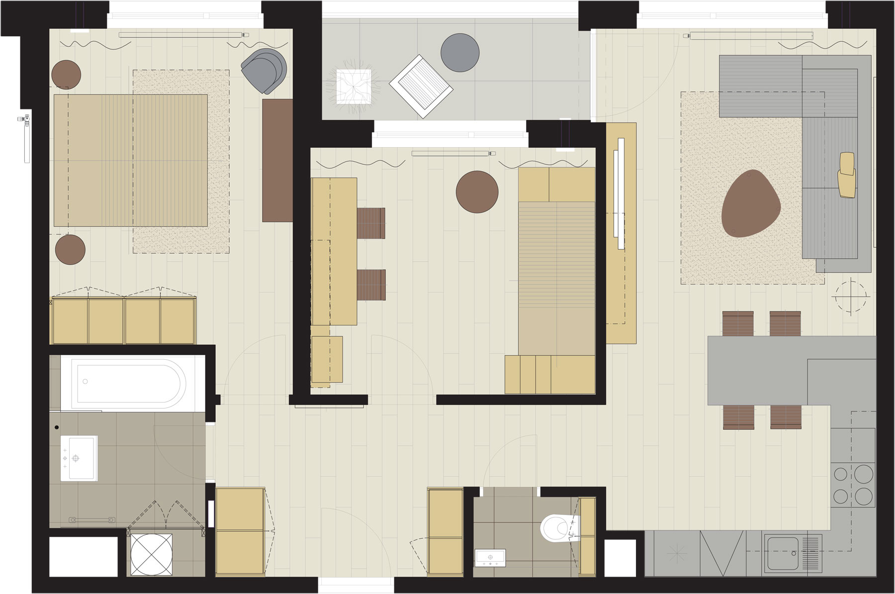Dispozícia bytu 3 + kk (plocha 66,95 m2)