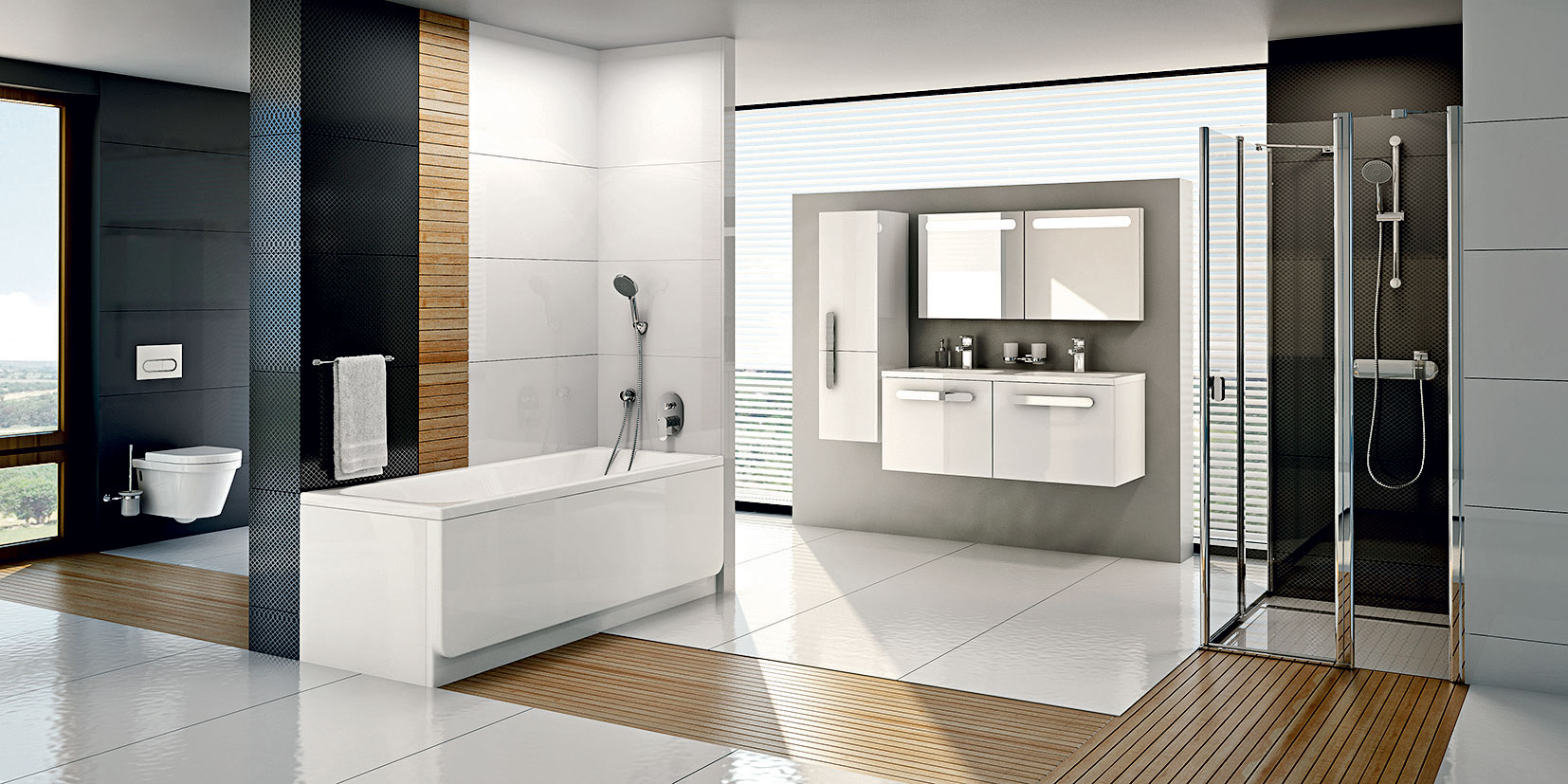Kúpeľňový koncept Chrome je zaujímavý najmä svojím rozsahom. V harmonickom dizajne môžete mať vybavenú aj kúpeľňu, aj WC.