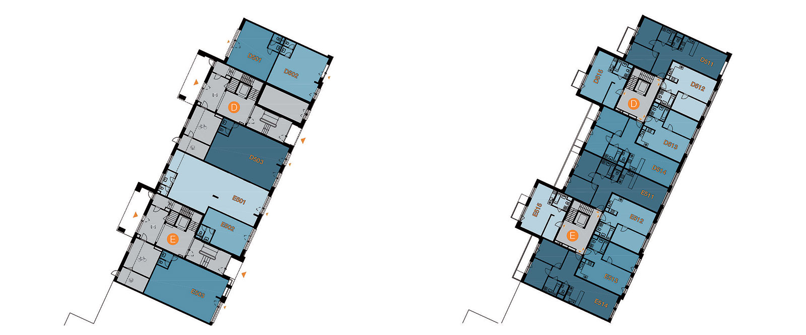 Pôdorys nebytového priestoru na prízemí a pôdorys 1 2 a 3 izbových bytov na 5. poschodí