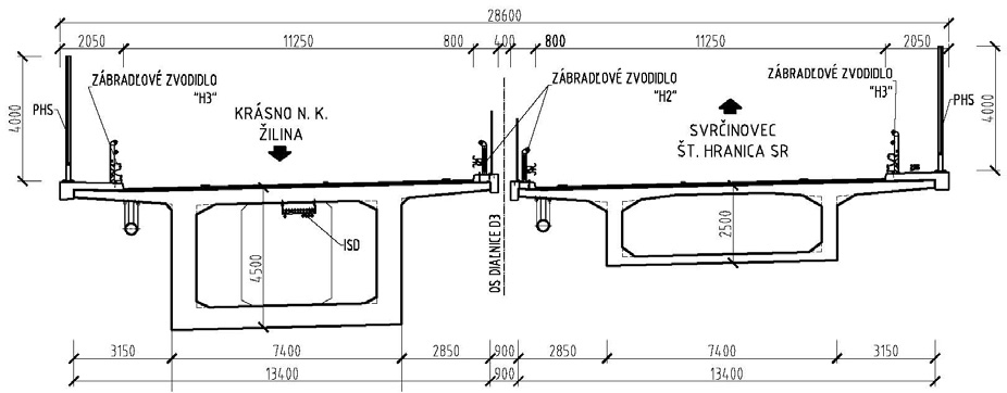 Obr. 2 Vzorový priečny rez komorovou nosnou konštrukciou