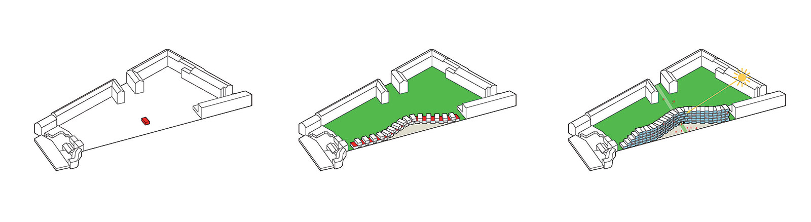 Schéma umiestnenia prefabrikovaných jednotiek ako kontrast k blokovej zástavbe