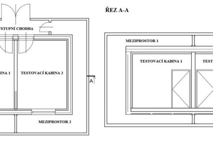 Obr. 1 Testovacia dvojkabína pôdorys a rez