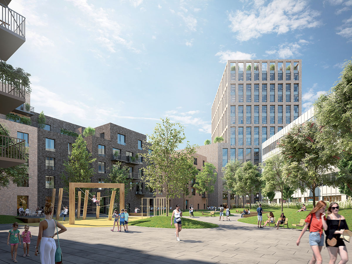 Projekt ZWIRN spája pozitívne atribúty bývania atraktívnu lokalitu výhľad na priestranné nové námestie a k tomu pokojné vnútrobloky so zeleňou a detskými ihriskami.