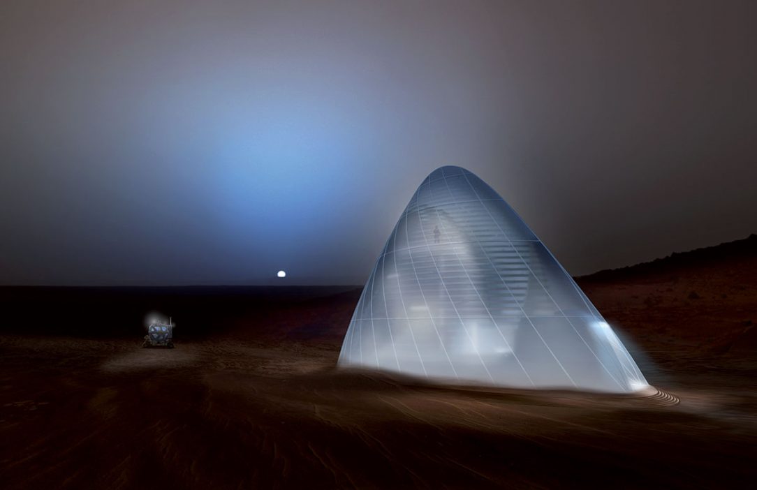 Tím Space Exploration Architecture a tím Clouds Architecture Office of New York s dizajnom Mars Ice House vyhrali prvé kolo výzvy NASA Habitat Challenge. Ich návrh základne na Marse počíta s tlačou z ľadu.