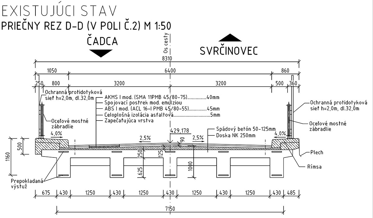 Obr. 1 Priečny rez existujúcim mostom