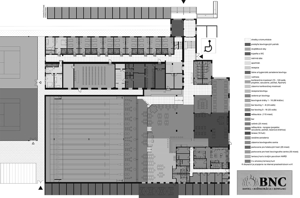 Pôdorys 1. NP – Bowlingové národné centrum.