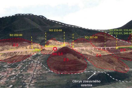 Obr. 1 Pôvodná trasa – SO 232-00 a SO 233-00 – zárezy v zosuvnej oblasti v km 2,0 – 4,0