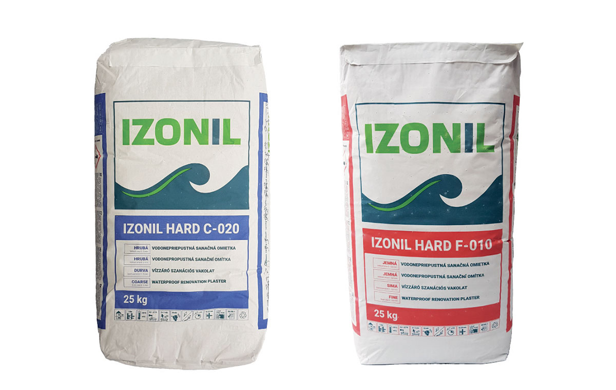Hrubá sanačná omietka IZONIL HARD C-020 a Jemná sanačná omietka IZONIL HARD F-010