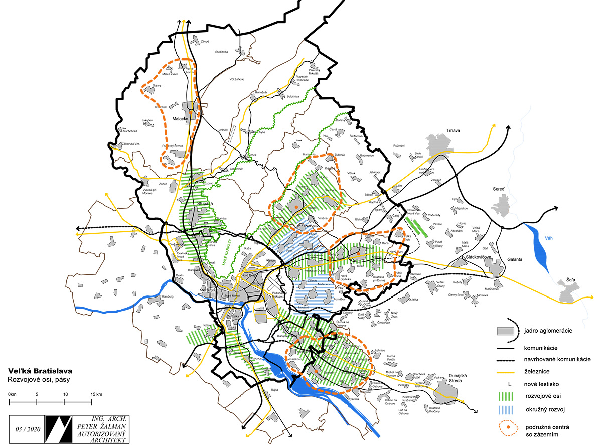 Veľká Bratislava, rozvojové osi, pásy.