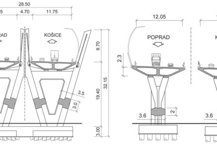 Obr. 2 Priečne rezy mostným objektom 201-00