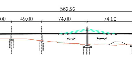 Obr. 3 Pozdĺžny rez mostným objektom 201-00