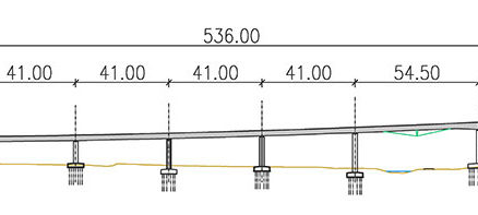 Obr. 6 Pozdĺžny rez mostným objektom 208-00