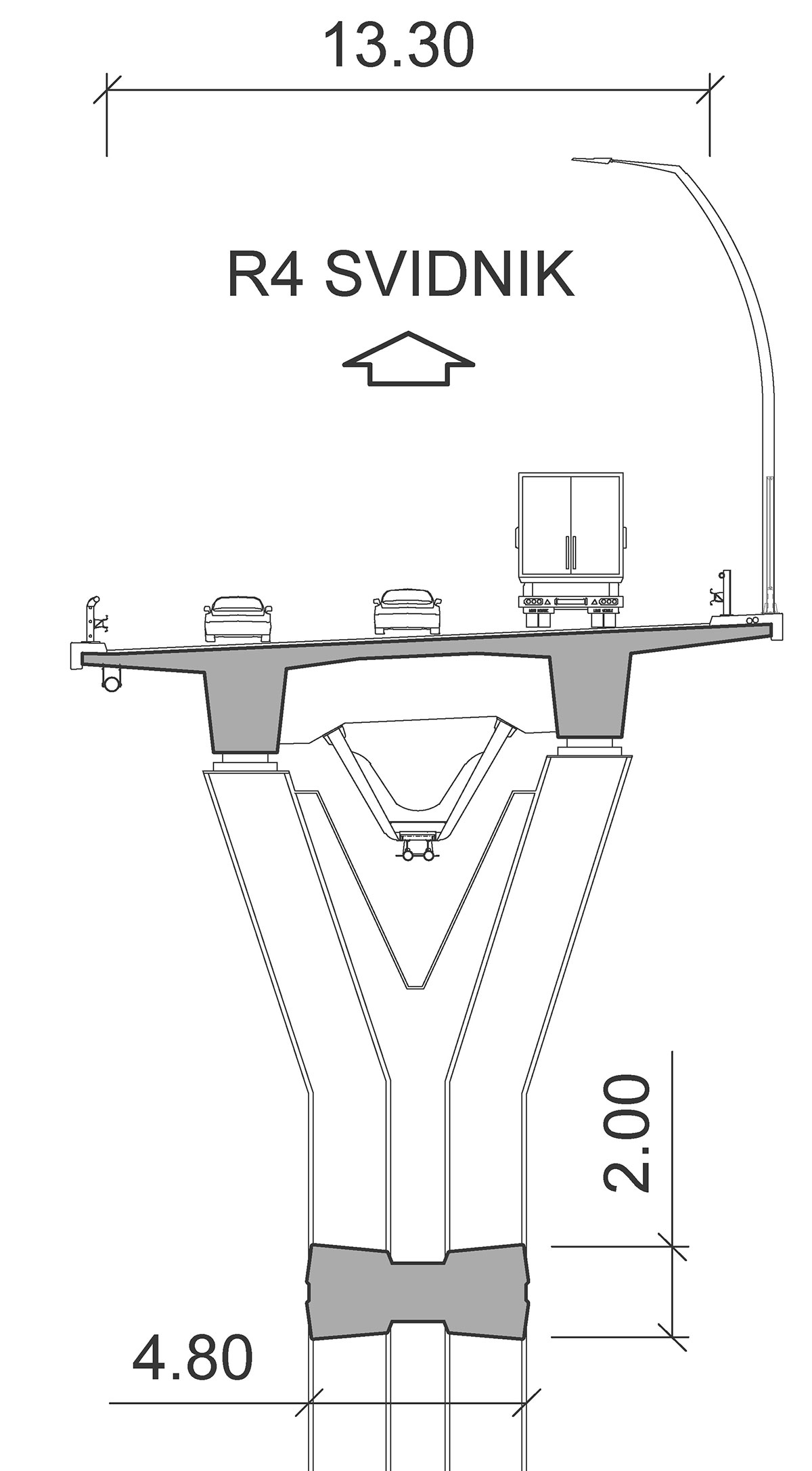 Obr. 7 Priečny rez mostným objektom 208-00