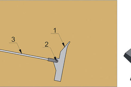 Obr. 6 Mechanická zemná kotva ZUBOR 1 – kotviaca hlava, 2 – kĺb, 3 – závitová tyč M20, 4 – roznášacia platňa, 5 – poistná matica M20, 6 – konektor M20, 7 – flexibilný obklad (napr. sieť)