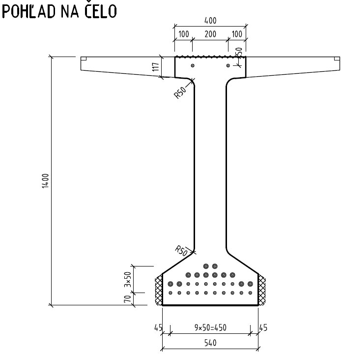 Obr. 1 Nosník IST-EN/08 – 30 m, pohľad na čelo