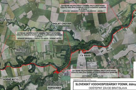 Obr. 1 Celková situácia etáp realizácie opatrení proti spätnému vzdutiu Malého Dunaja a Klátovského ramena