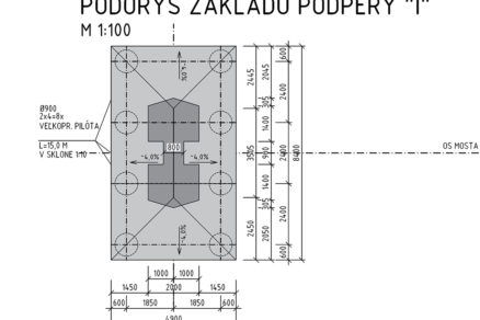 Obr. 5 Tvar podpery - vľavo rez podperou, vpravo pôdorys základu podpery