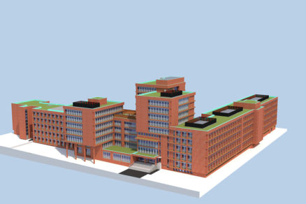 Vizualizácia administratívnej budovy po plánovanej obnove.