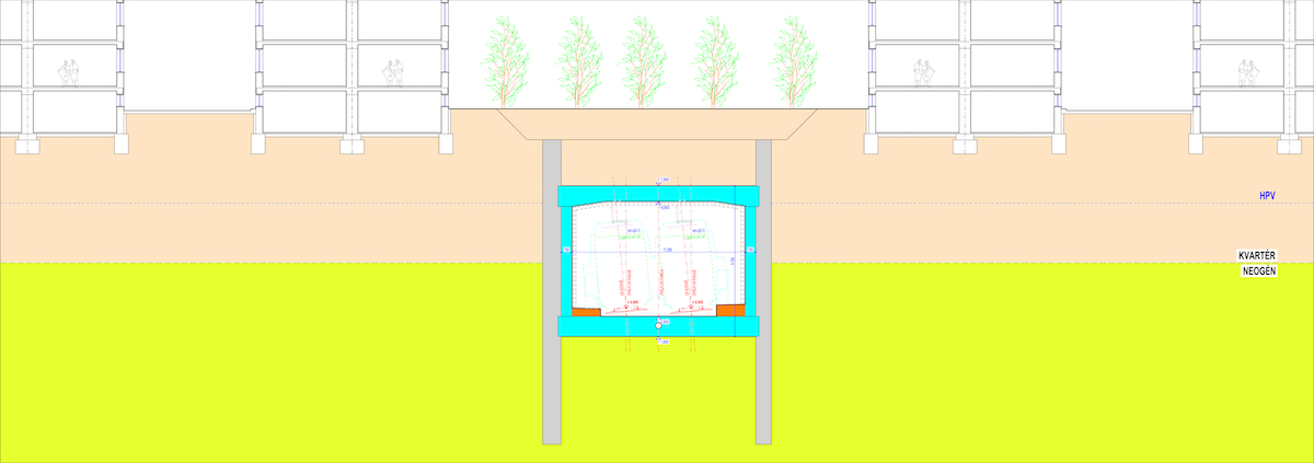 Obr. 4 Vzorový priečny rez hĺbeným tunelom
