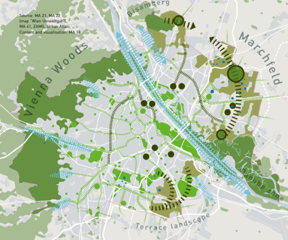 Plán vytvorenia zelených koridorov vo Viedni. 