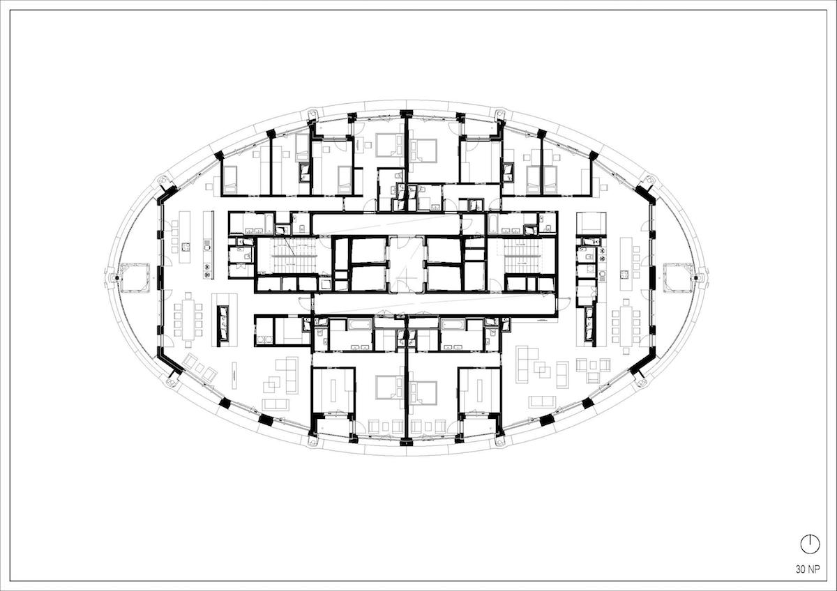 Pôdorys 30. NP – rezidenčná budova.