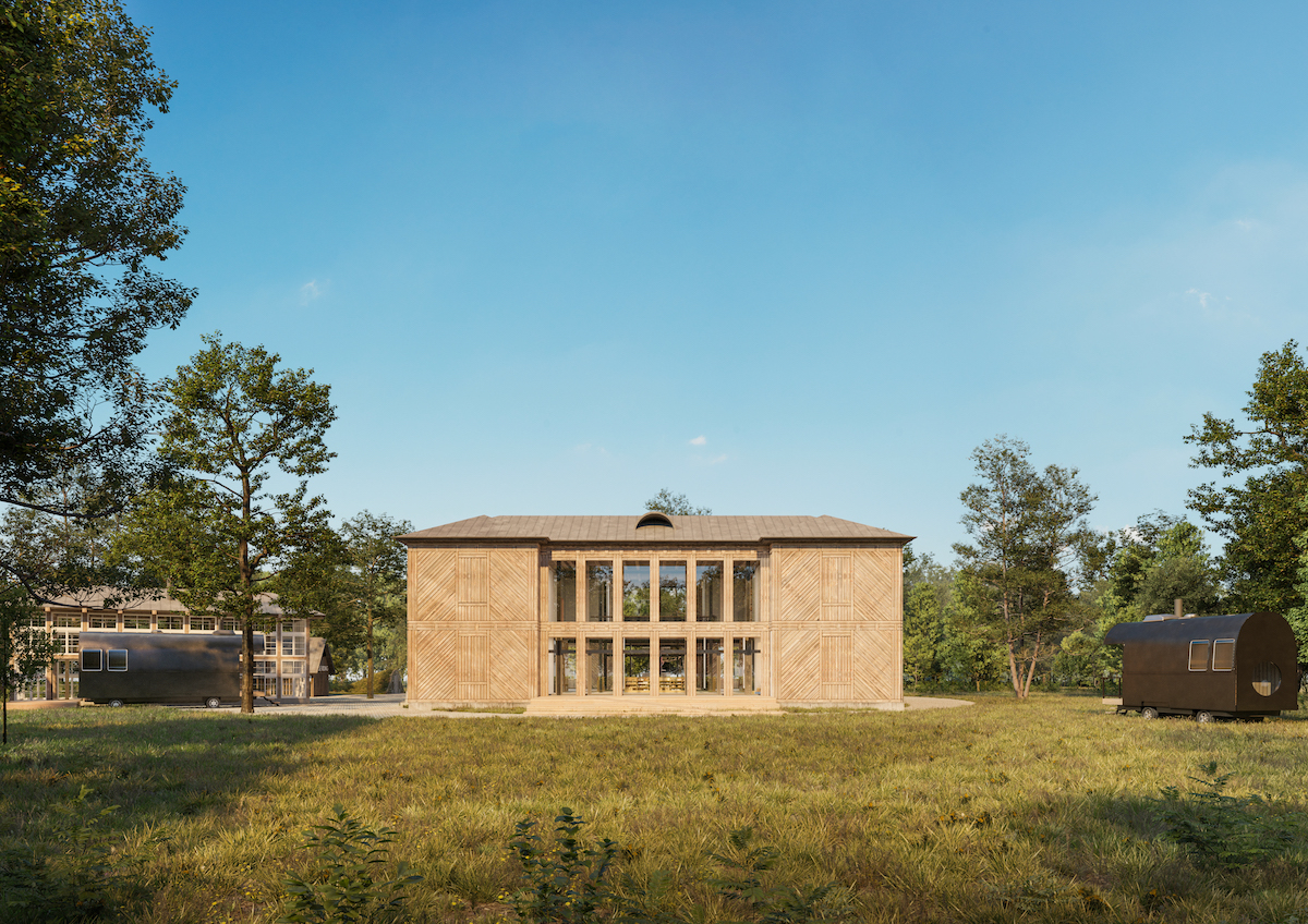 Fasády architektky riešili odhalením starého plášťa – objaví sa tak história budovy v plnej kráse textúry dreva.