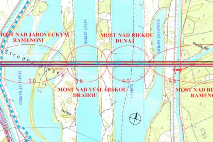 Obr. 2 Vyznačenie štyroch mostov Dunajského súmostia