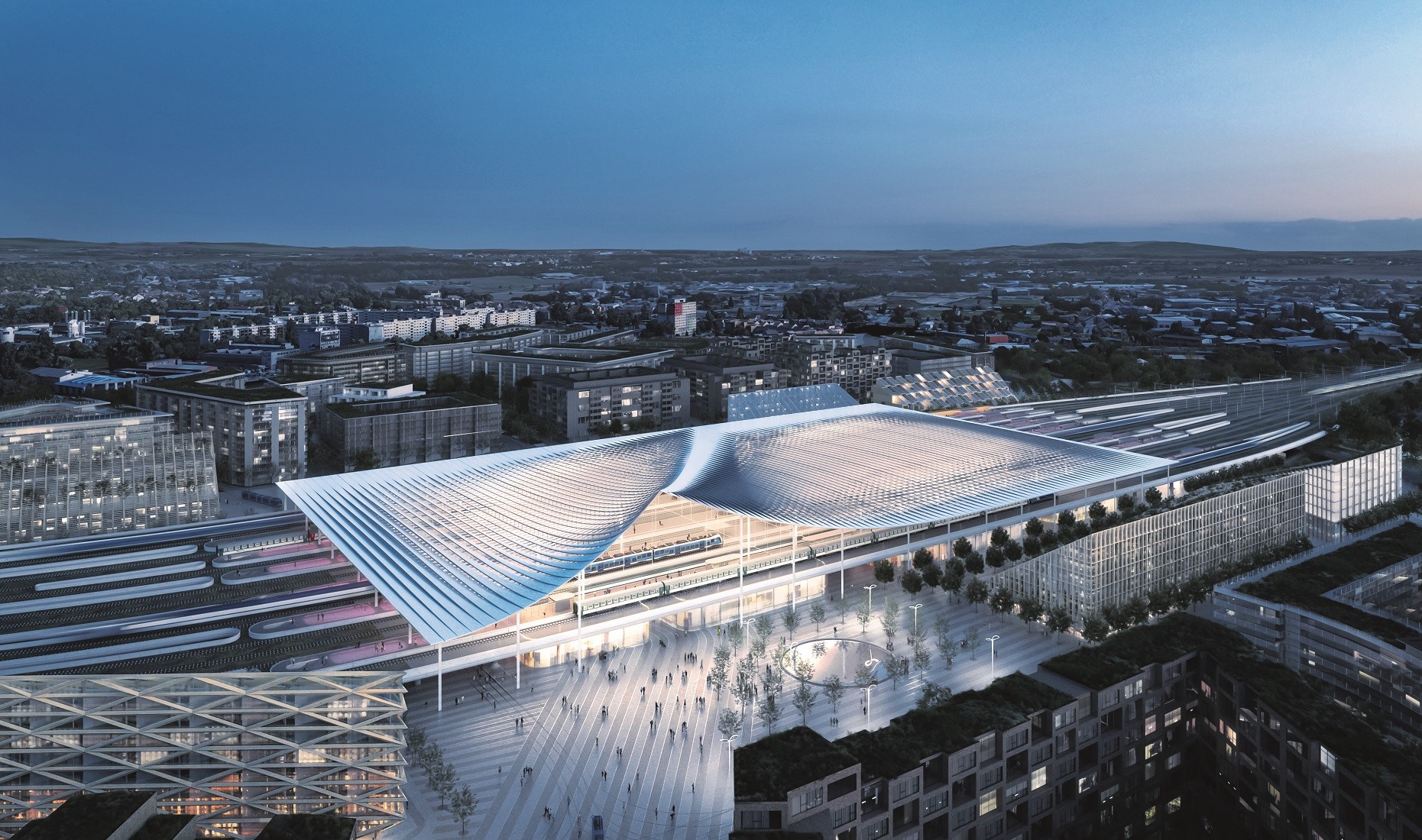 Návrh nového hlavnej stanice v Brne, 2021, spolupráce ateliéru BIG a A8000, 4. miesto v architektonickej sútaži.