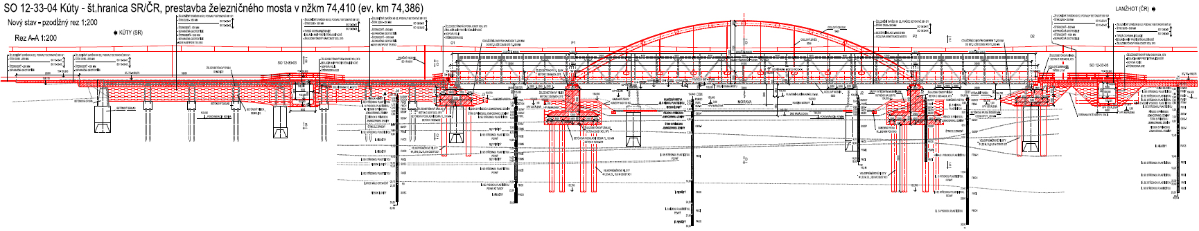 Obr. 3 Priečny rez mostným objektom SO 12-33-04 Kúty – št. hranica SR/ČR, prestavba železničného mosta v nžkm 74,410 (ev. km 74,386)