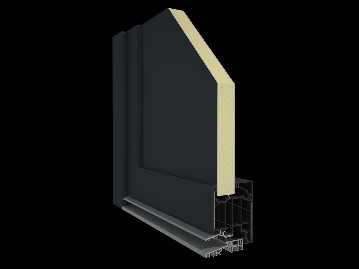  Dverový profil Elegant s technológiou ThermoFibra má lepšie tepelnoizolačné vlastnosti, zaisťuje vyššiu stabilitu dverí, a umožňuje osadenie výplne až do hrúbky 67 mm.