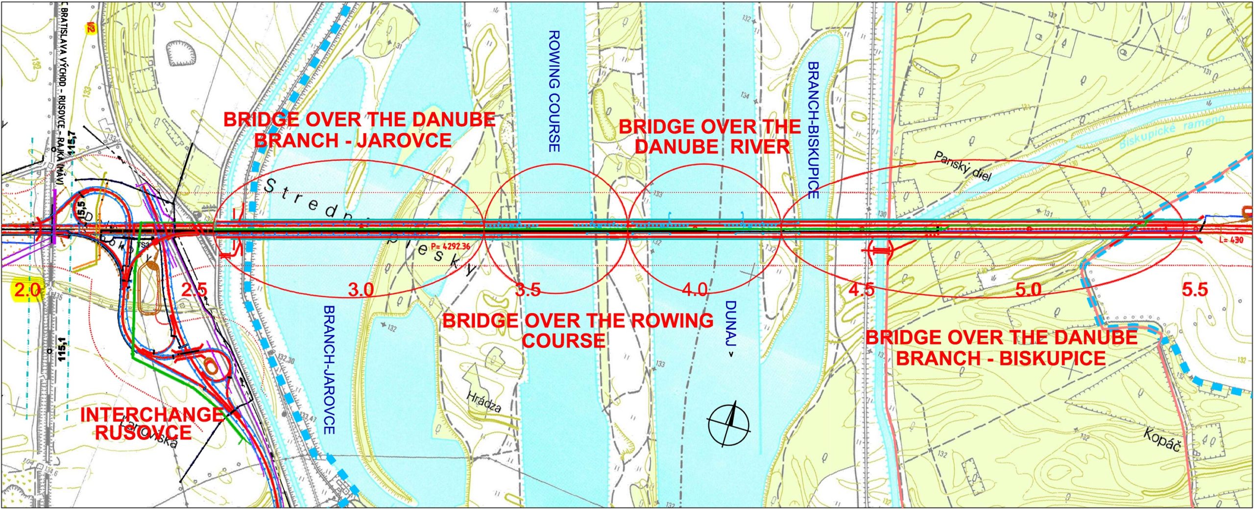 Obr. 1 Mosty diaľničného súmostia cez rieku Dunaj a jej okolie