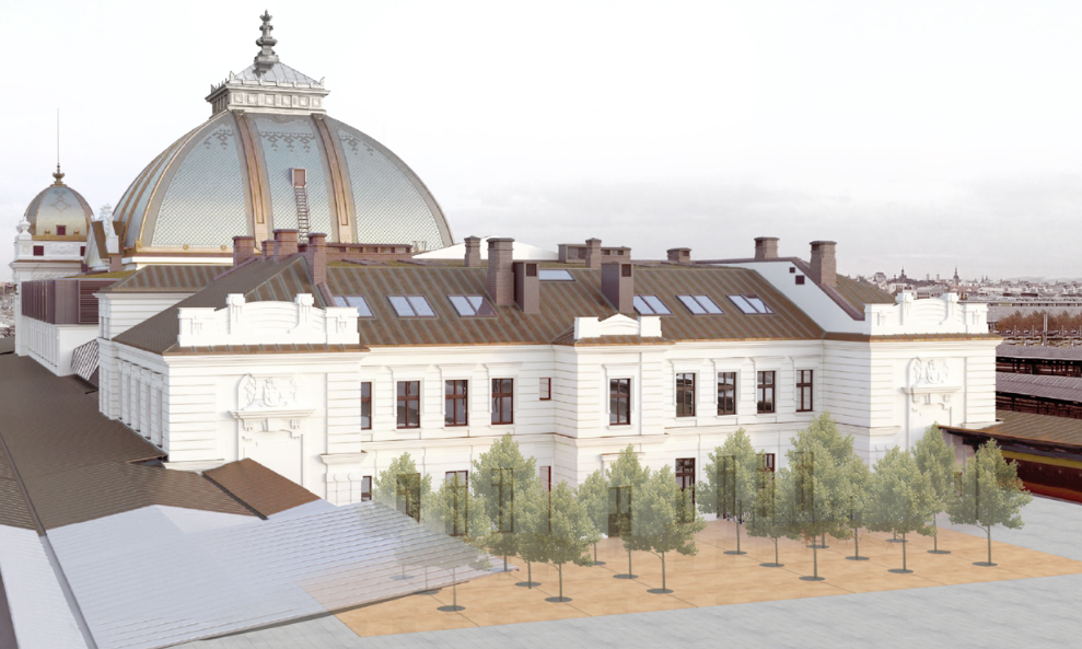Vizualizácia rekonštrukcie železničnej stanice v Plzni.