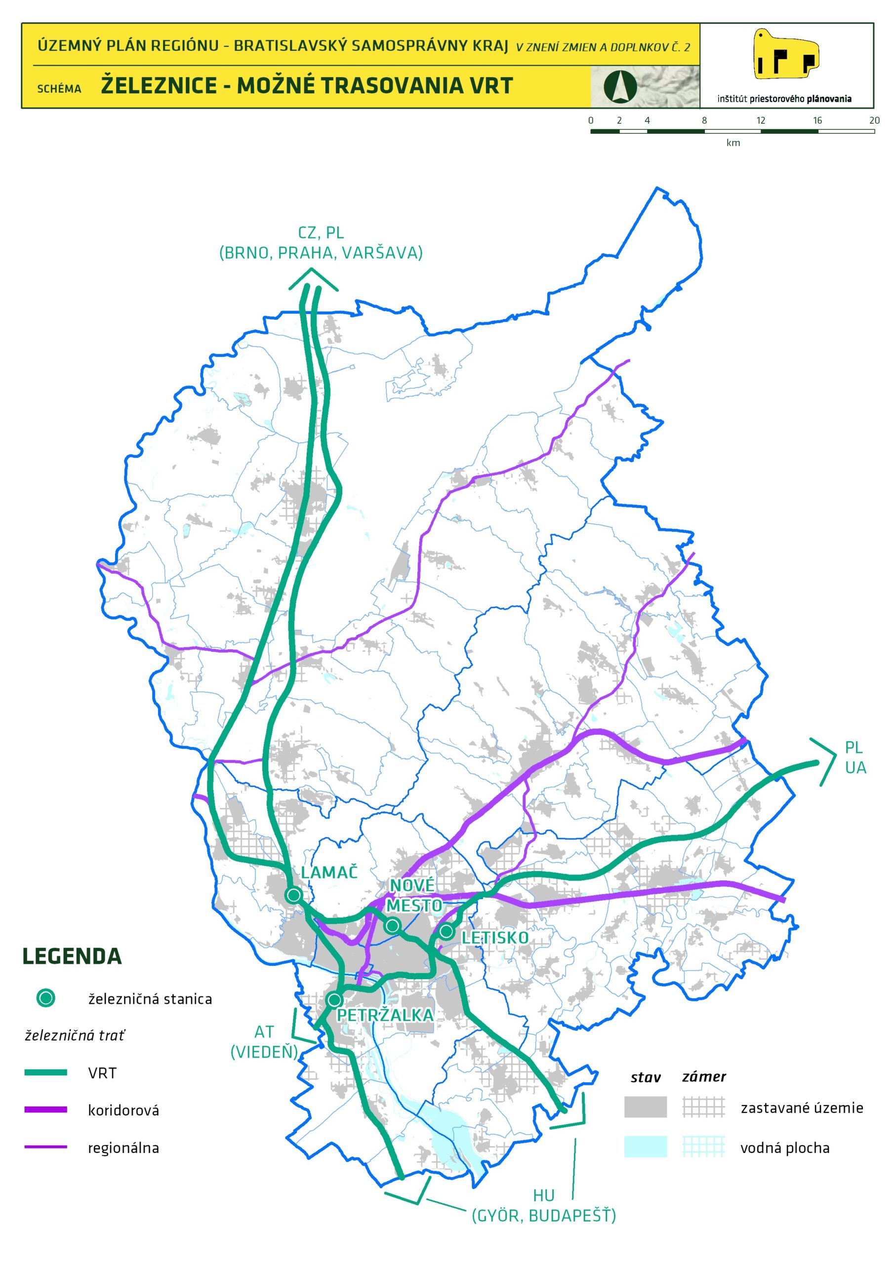 Územný plán regiónu- BSK. Schéma železnica - možné trasovanie VRT.  