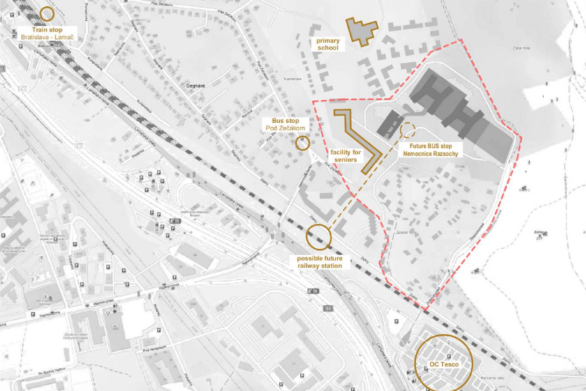 Situačná mapka výstavby Univerzitnej nemocnice Bratislava v lokalite Rázsochy