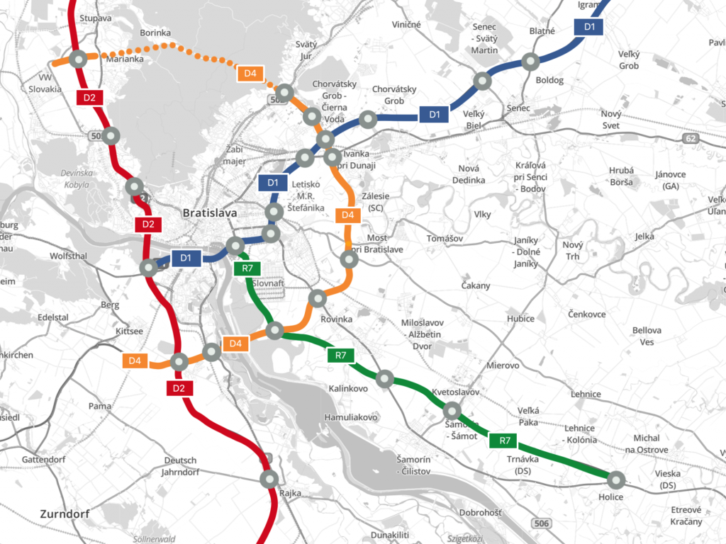 Mapa obchvatu Bratislavy