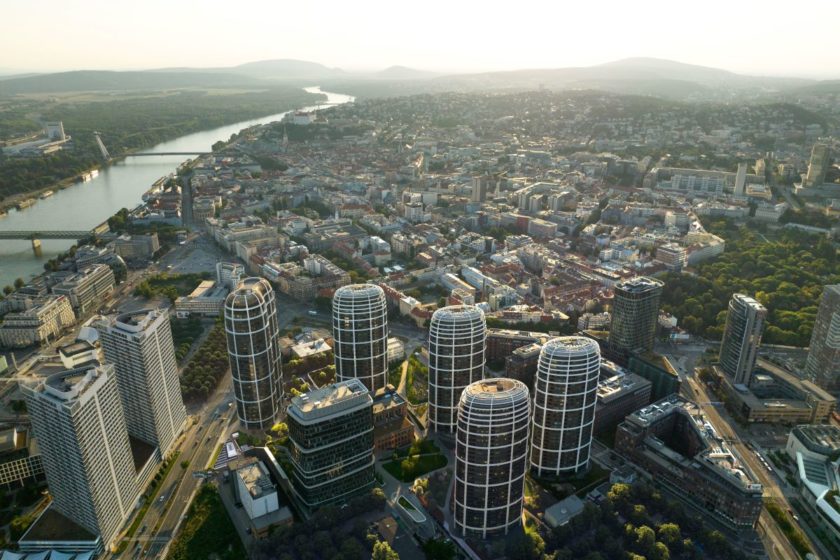 Vizualizácia projektu Sky Park so všetkými vežami