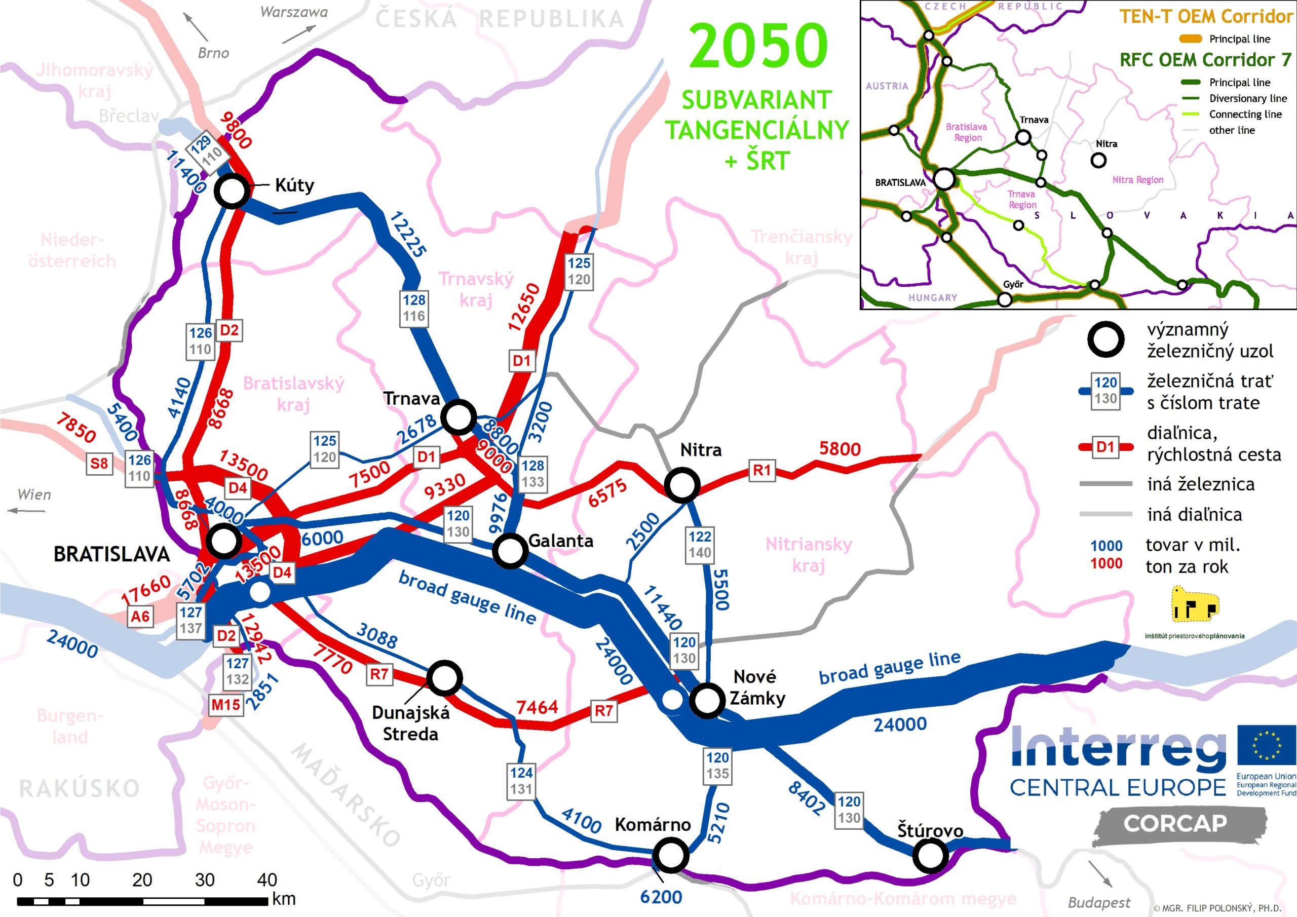 Obr. 6 Subvariant tangenciálny + ŠRT – predpokladané dopravné záťaže v roku 2050.