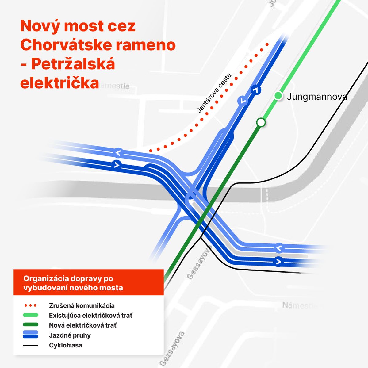 Situačná mapka premostenia Rusovskej cesty.