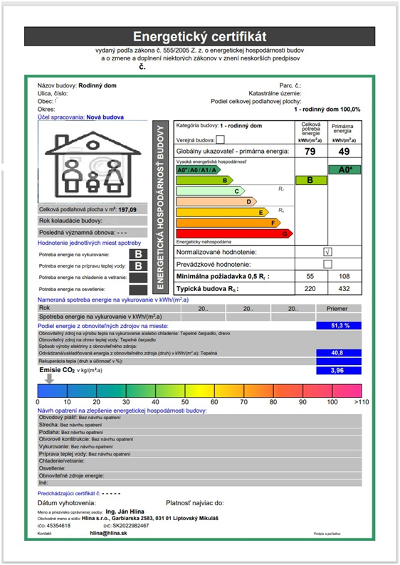 Energetický certifikát p. Slováka 