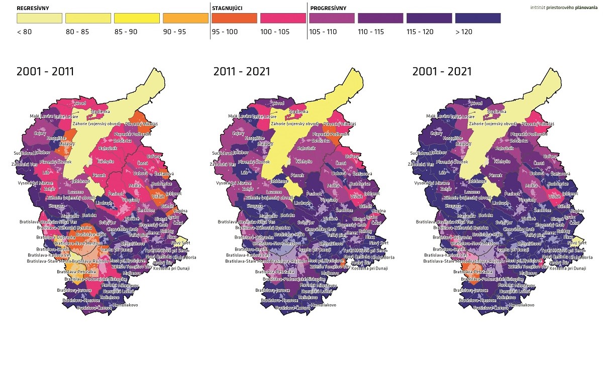 Index rastu obyvateľstva v BSK v rokoch 2000 – 2021 (%).