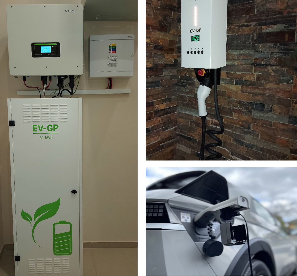 Úložisko energie pre domácnosti – zostava IQ Smart Home: hybridný menič 10 kW, EV-GP batériové úložisko 23 kWh/31 kWh, EV-GP fotovoltický rozvádzač s HRM, fotovoltické panely do 15 kWp, EV-GP AC 3F 22 kW home IQ (2x), doplnková výbava EV-GP V2L vstupný modul