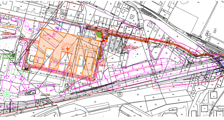Výkres s umiestnením pavilónu urgentu v žilinskej nemocnici