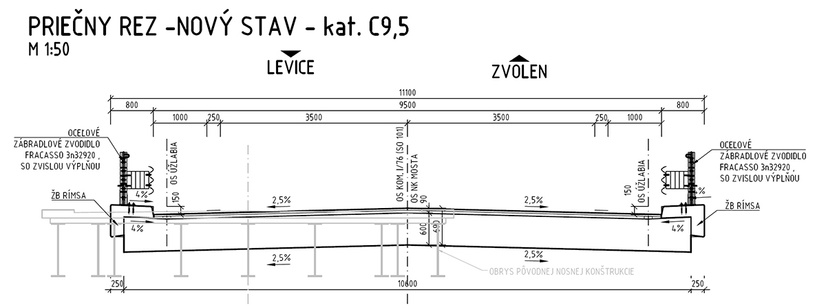 Priečny rez novým mostným objektom ev. č. 76-035