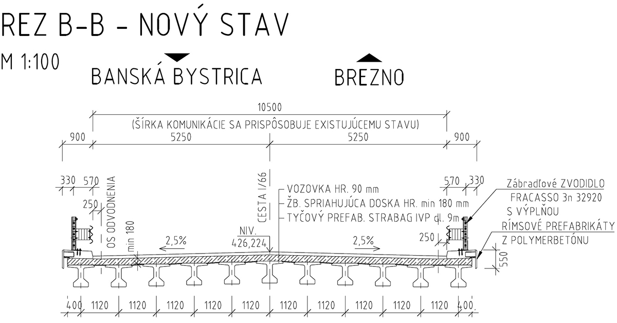 Priečny rez mostom ev. č. 66-089