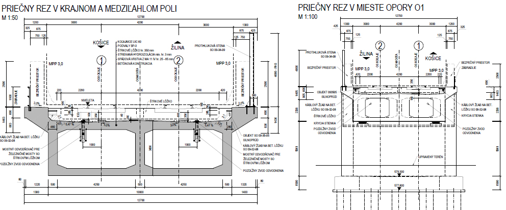 Železničný most v žkm 187,500 nad cestou III/018156, priečne rezy