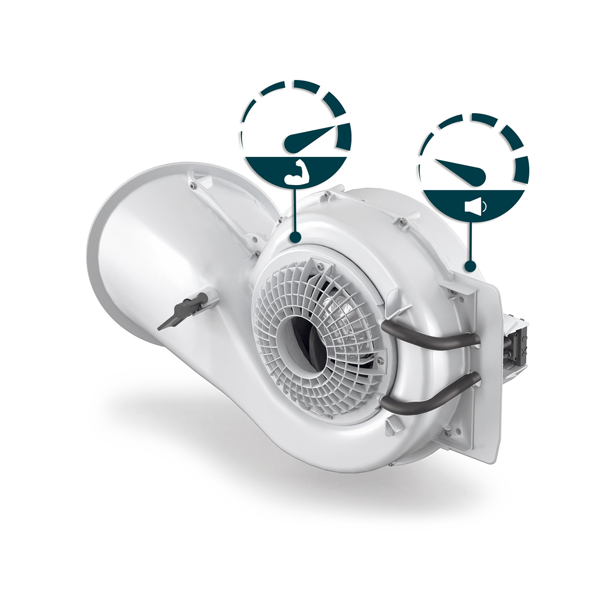 Jednotka Zehnder ComfoAir Flex je vybavená dvomi ventilátormi špirálového tvaru na zaistenie tichej prevádzky, vysokého výkonu a nízkej spotreby energie.