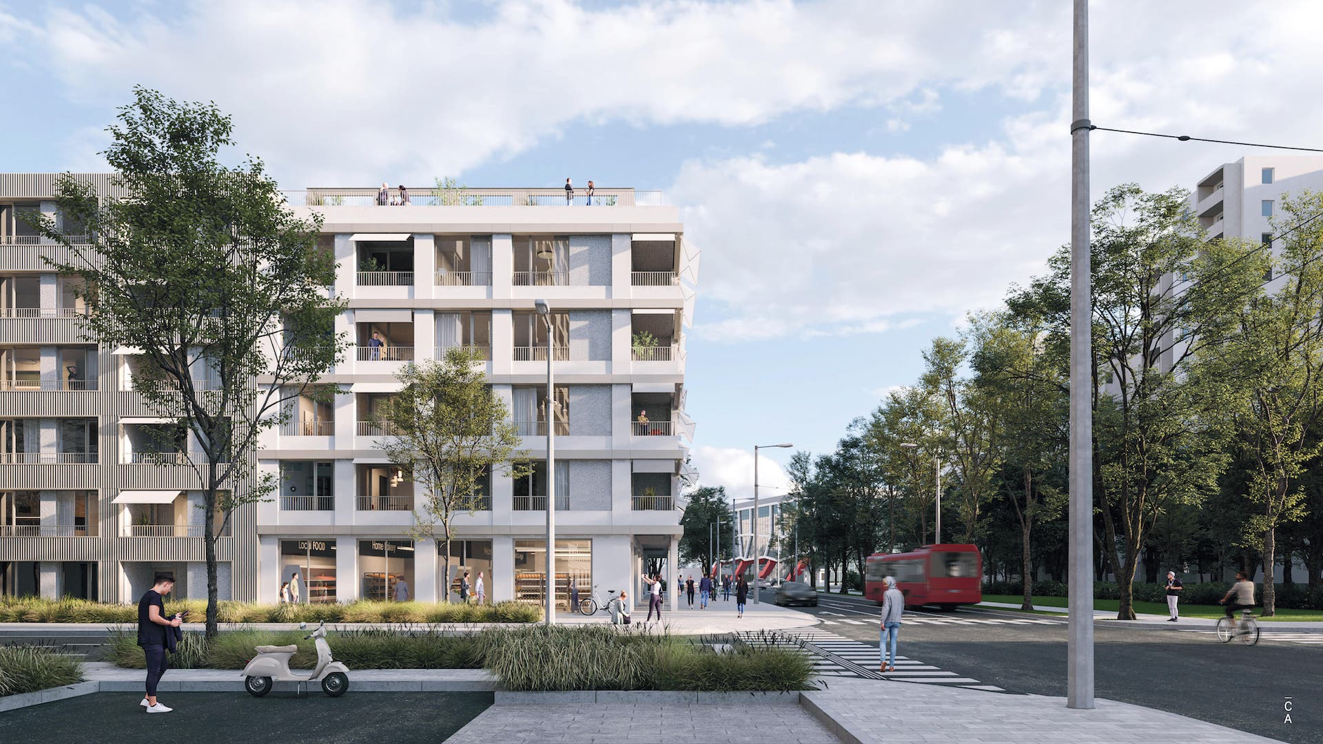 Projekt Kvarter - finálna architektonická podoba domu. V pozadí vidieť Zimný štadión Ondreja Nepelu