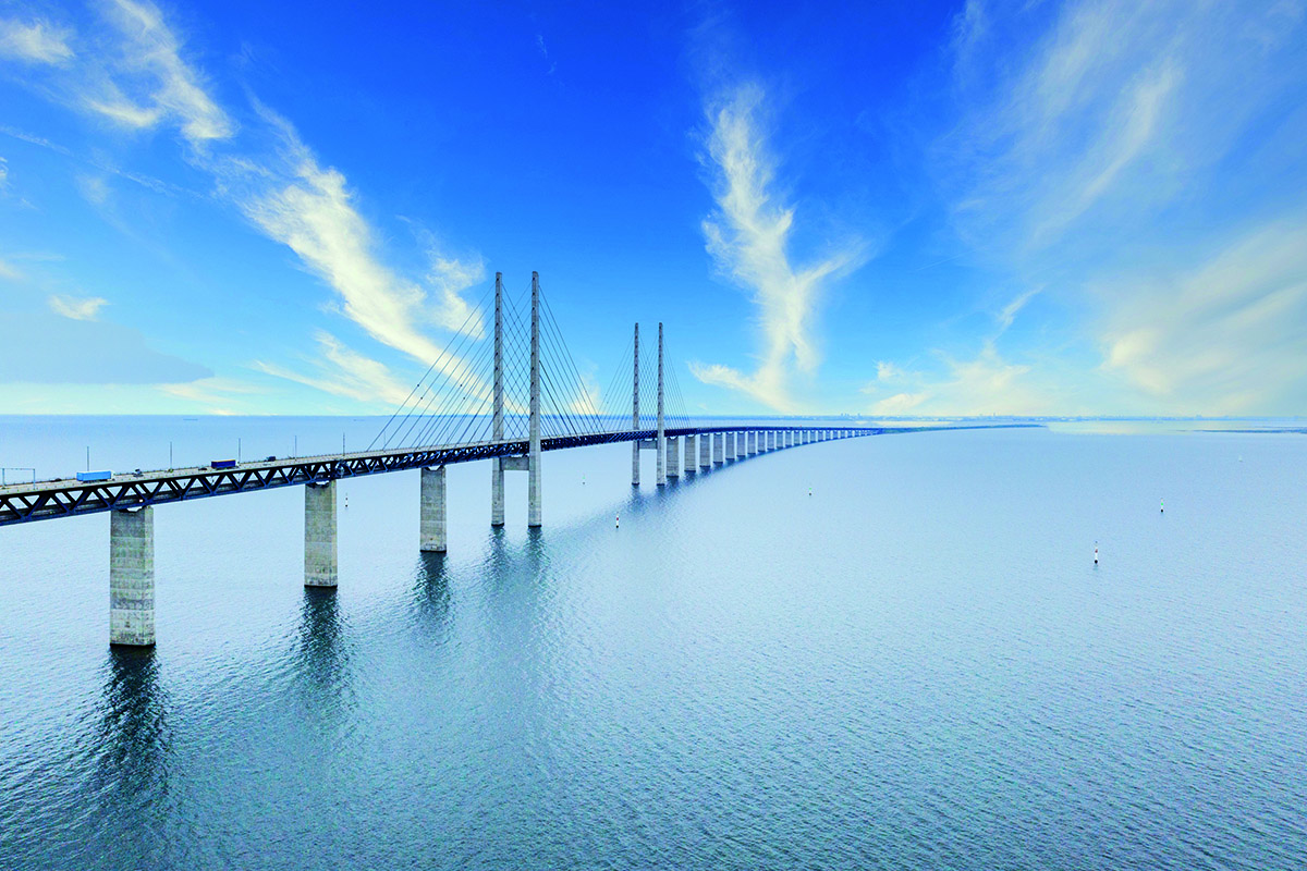 Oresund bridge between Copenhagen Denmark and Malmo Sweden