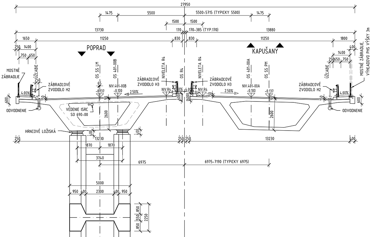 Obr. 3 Priečny rez mostom SO 201-00