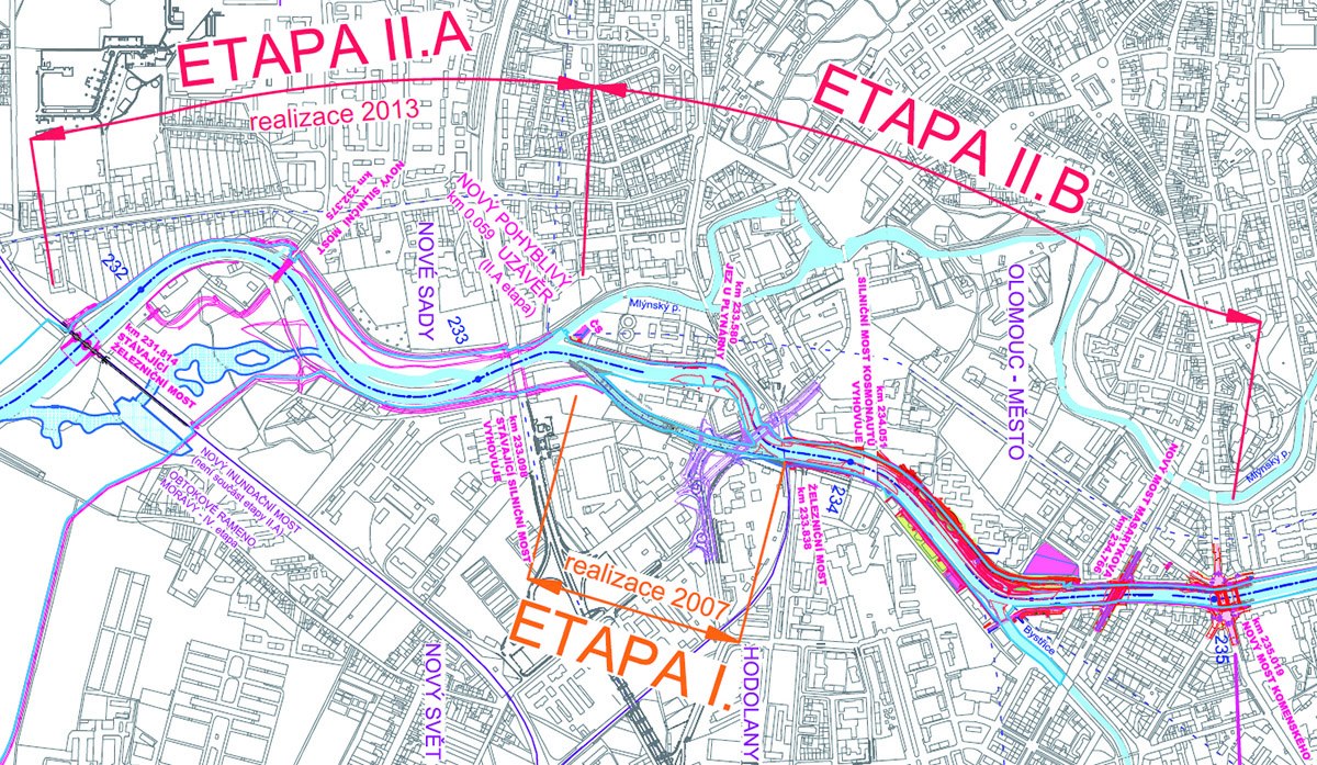 Obr. 2 Aktuálne zrealizované etapy protipovodňových opatrení v meste Olomouc